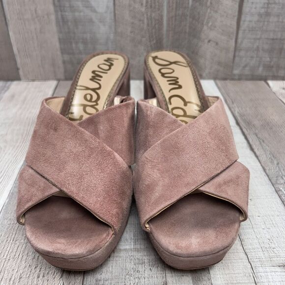 Sam Edelman Jayne Women's 9.5 Platform Block High Heel Sandals Suede Dusty Rose - Picture 4 of 12